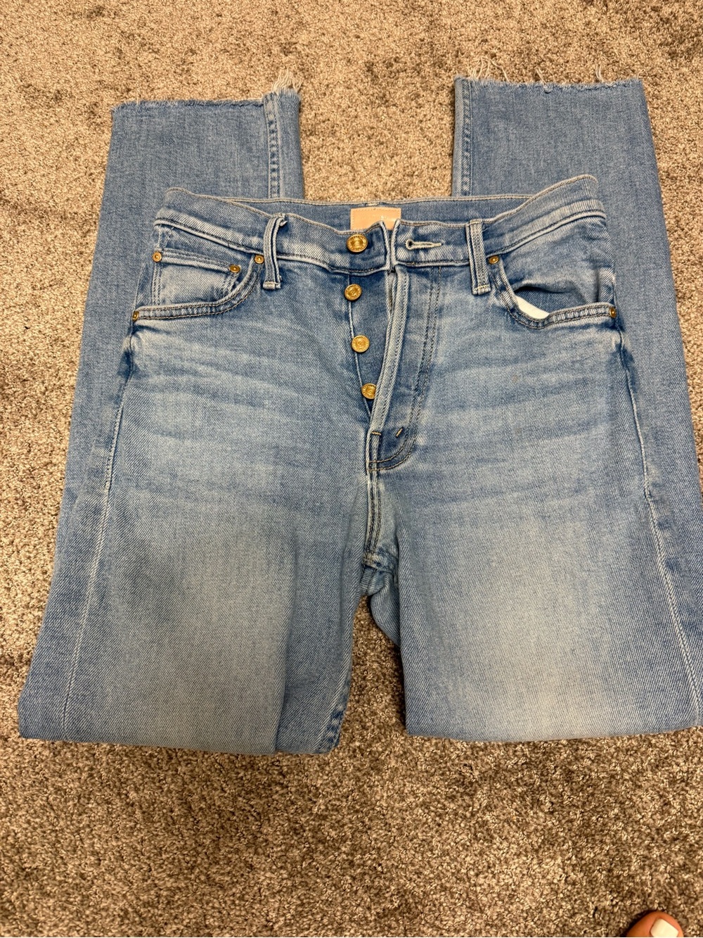 MOTHER High-Rise Button-Fly Light Blue Jeans
